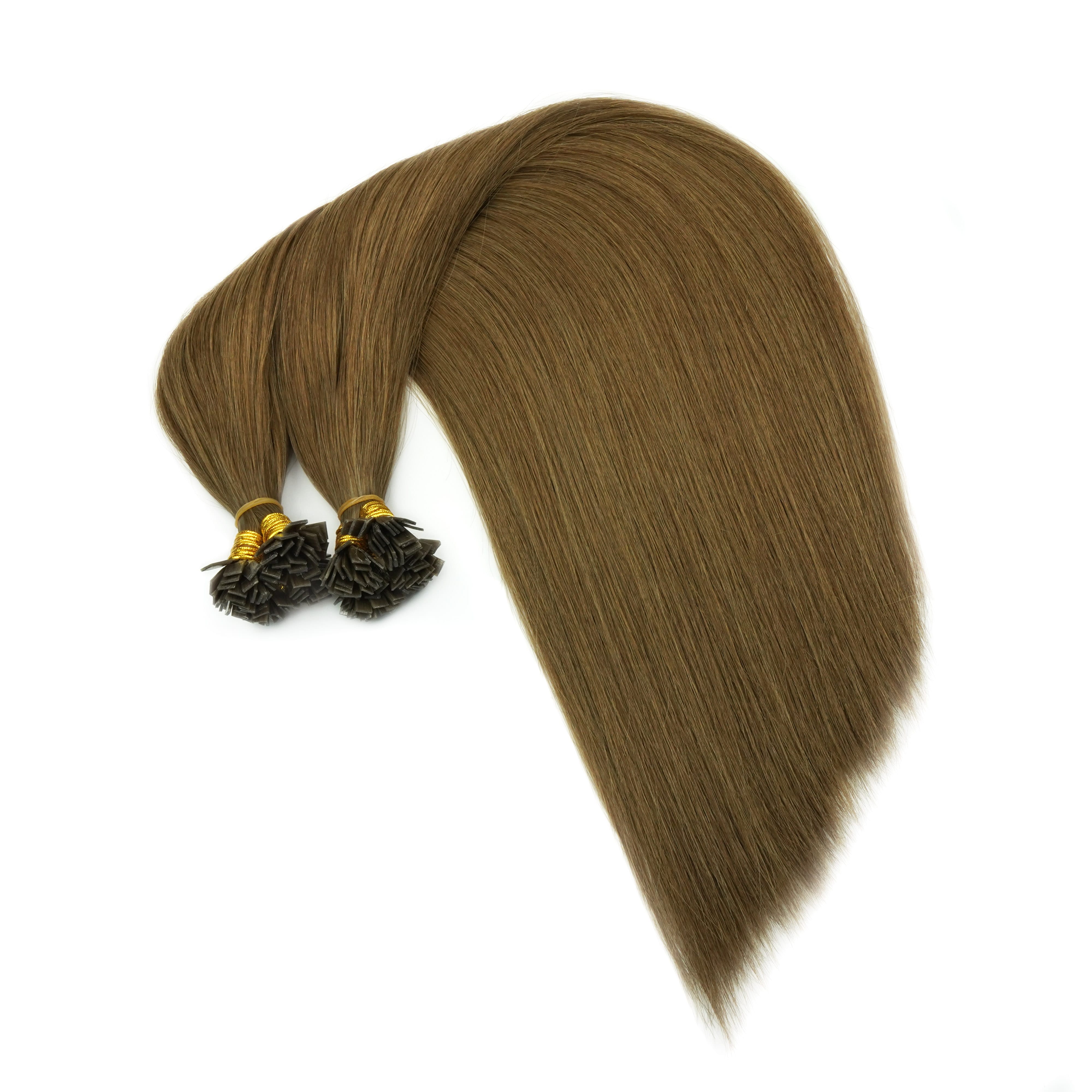 Brown F Tip pre bonded hair extensions for brunette shade testing