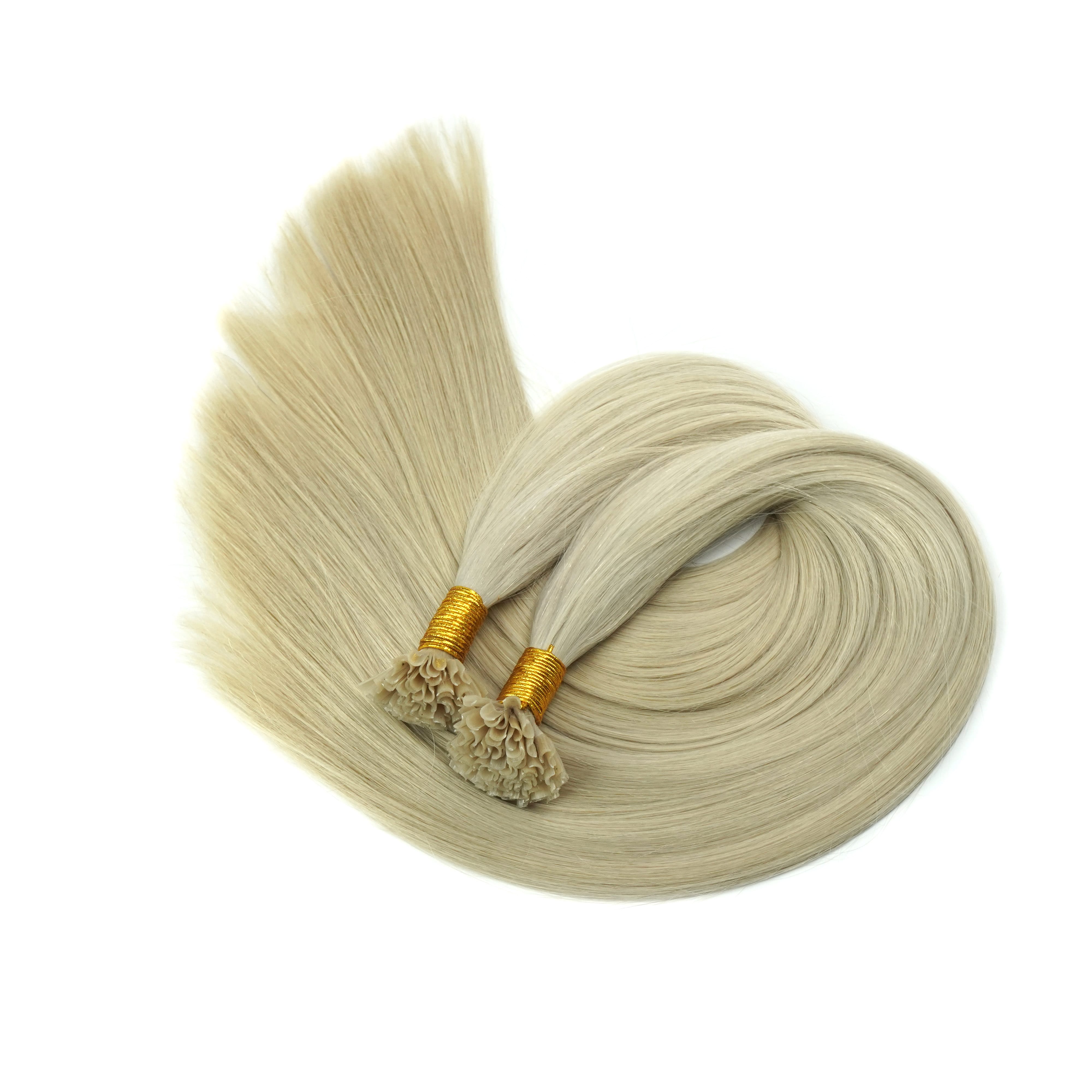Long blonde U Tip hair extensions for end density and length planning