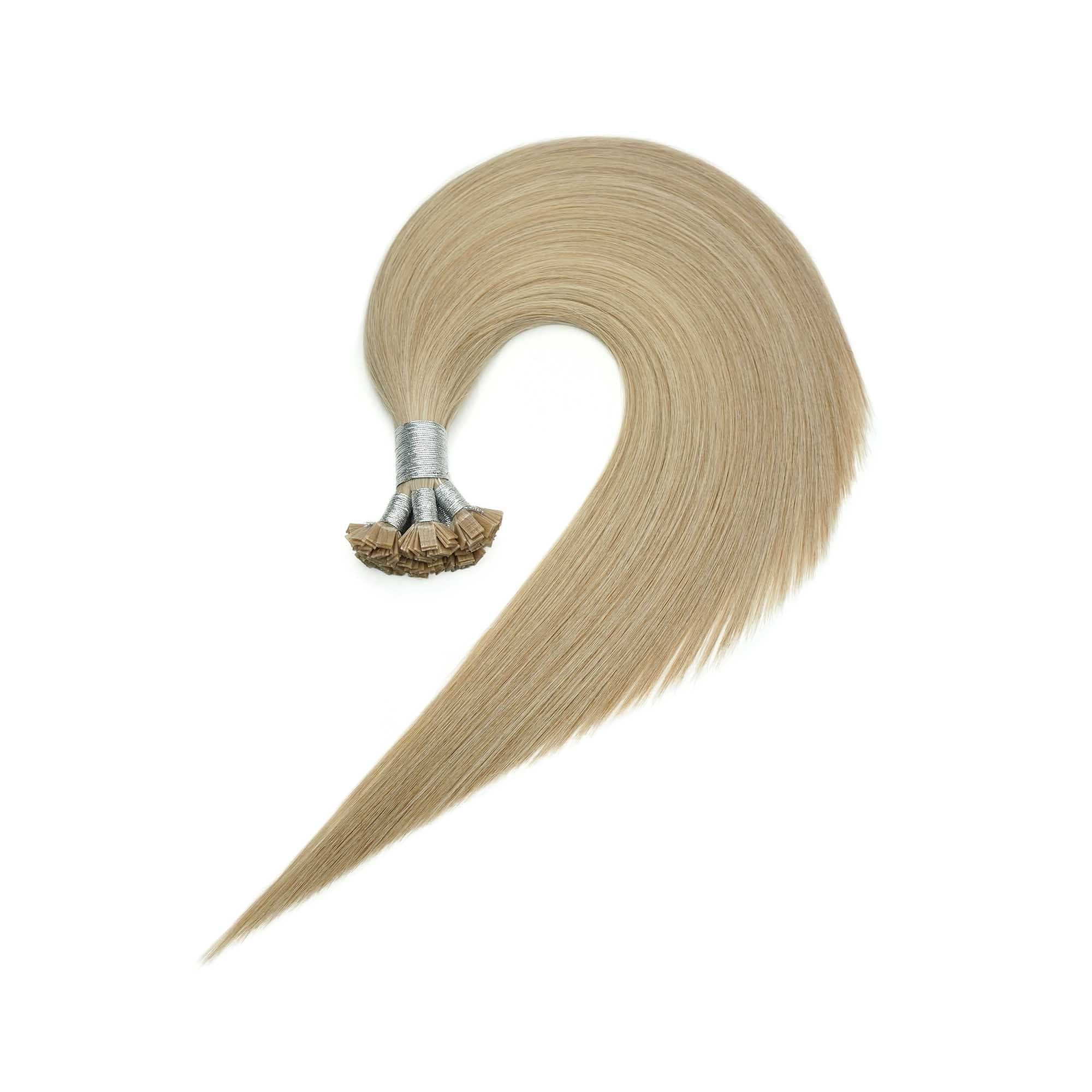 Blonde F Tip heat bond hair extensions for flat bond placement and shade testing
