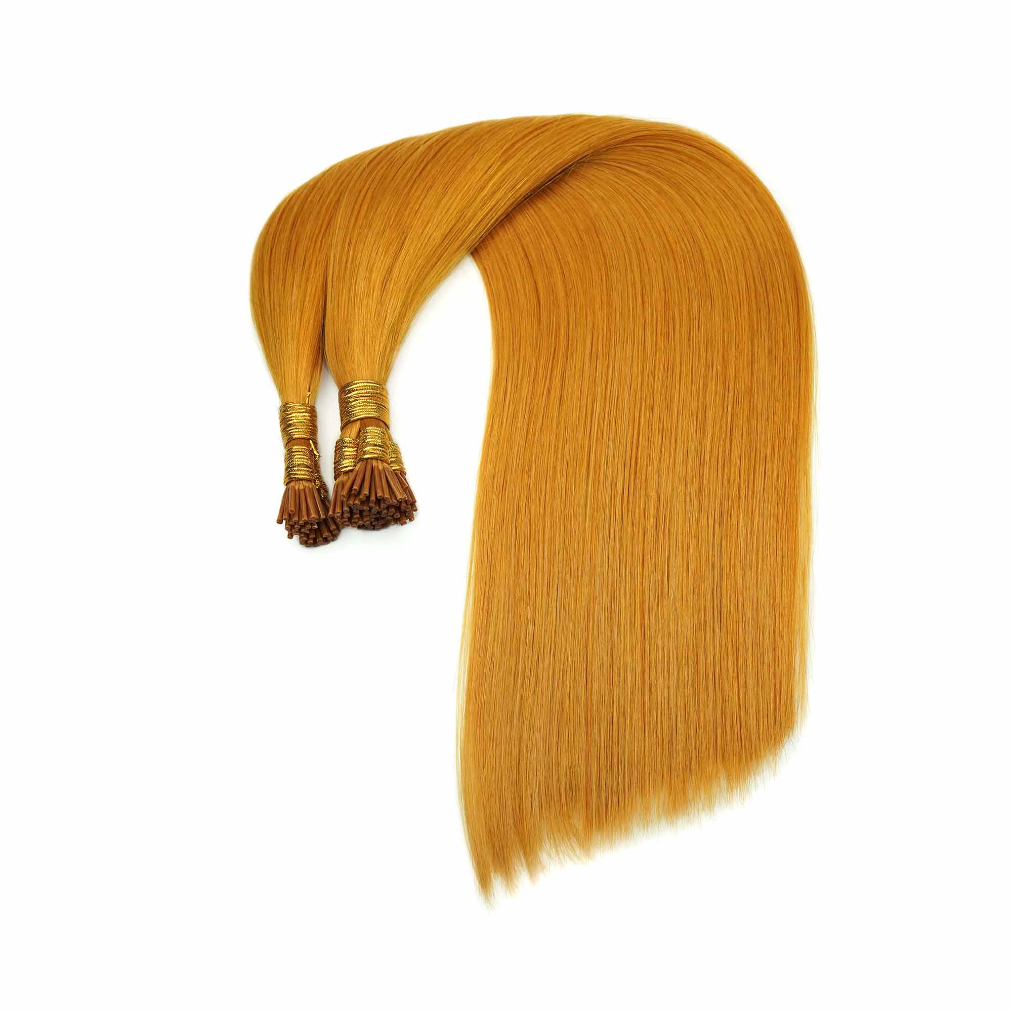 Copper I Tip hair extensions sample for warm color accent services